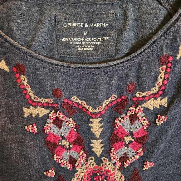 Denim blue embroidered seed bead design long sleeve tshirt - Picture 3 of 10